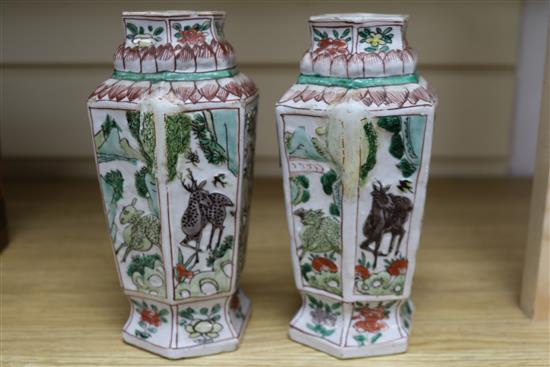 A pair of Chinese Kangxi famille verte enamelled vases 18cm